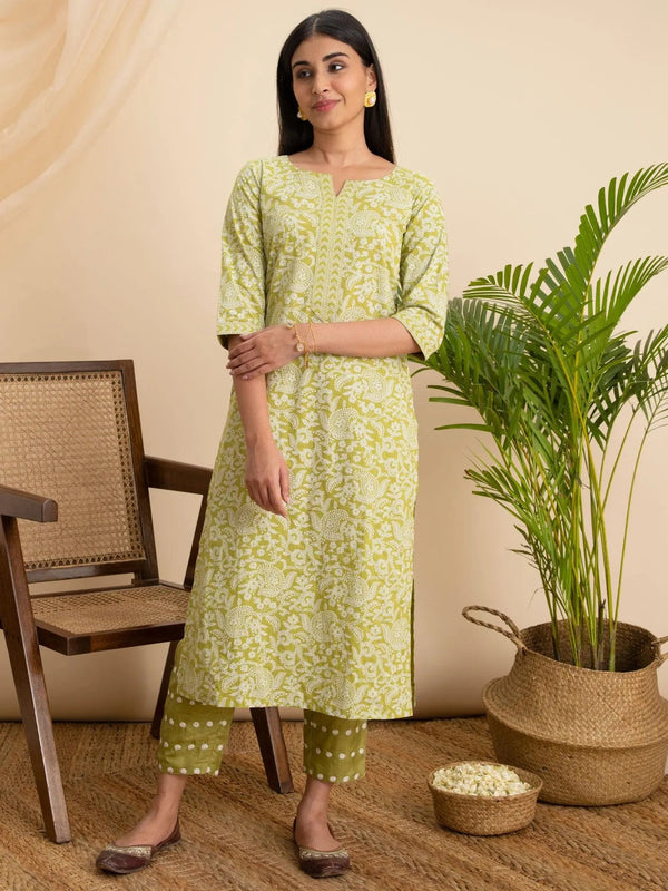 Green Printed Cotton Kurta - Jashvi