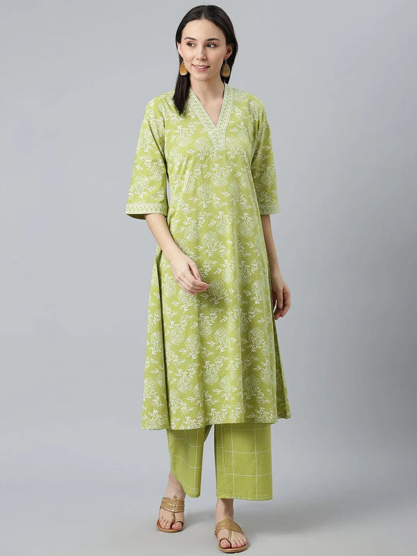 Green Printed Cotton Kurta - Jashvi