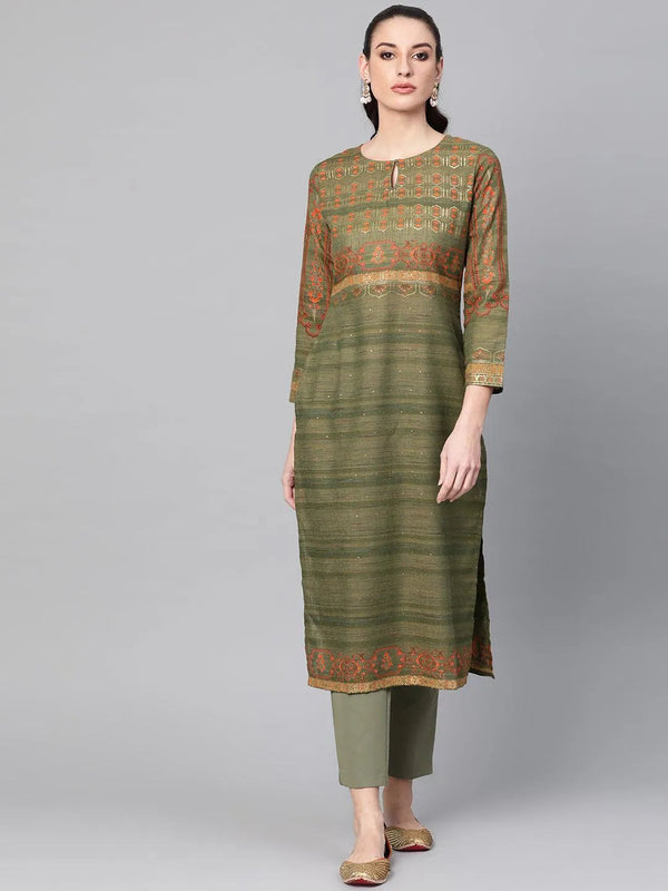 Green Printed Cotton Kurta - Jashvi