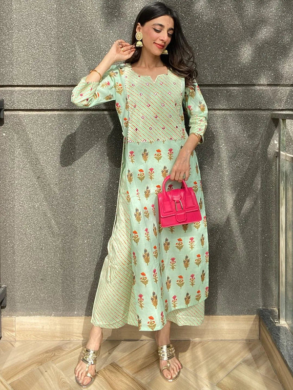 Green Printed Cotton Kurta - Jashvi