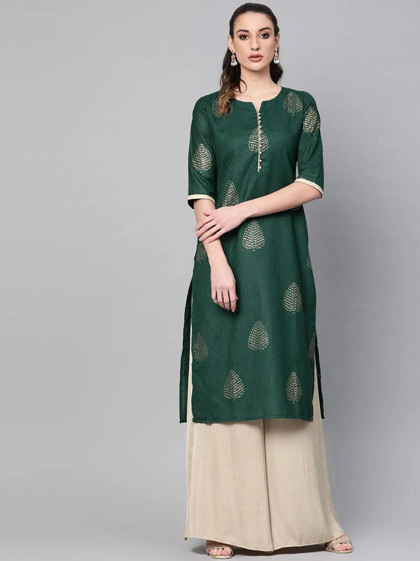 Green Printed Cotton Kurta - Jashvi