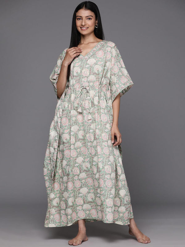 Green Printed Cotton Night Dress - Jashvi