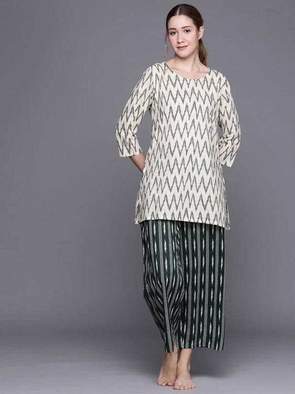 Green Printed Cotton Night Suit - Jashvi