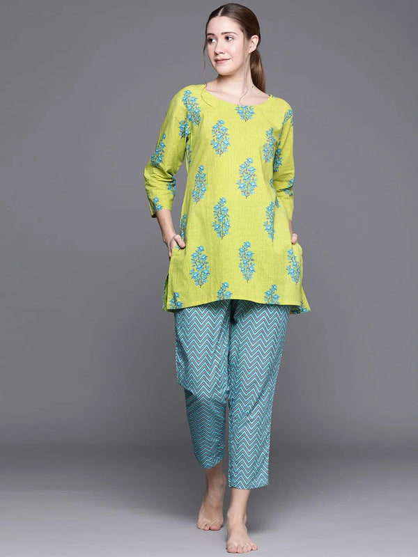 Green Printed Cotton Night Suit - Jashvi