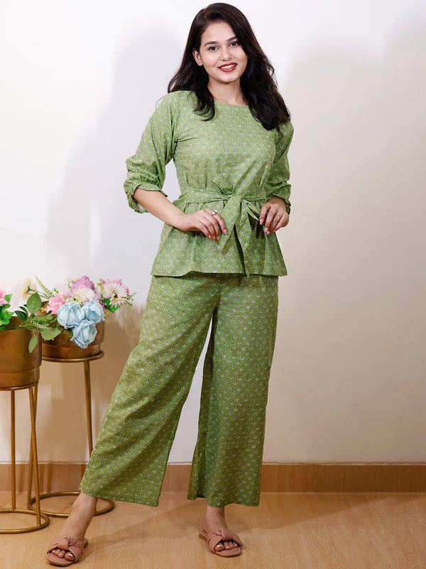 Green Printed Cotton Night Suit - Jashvi