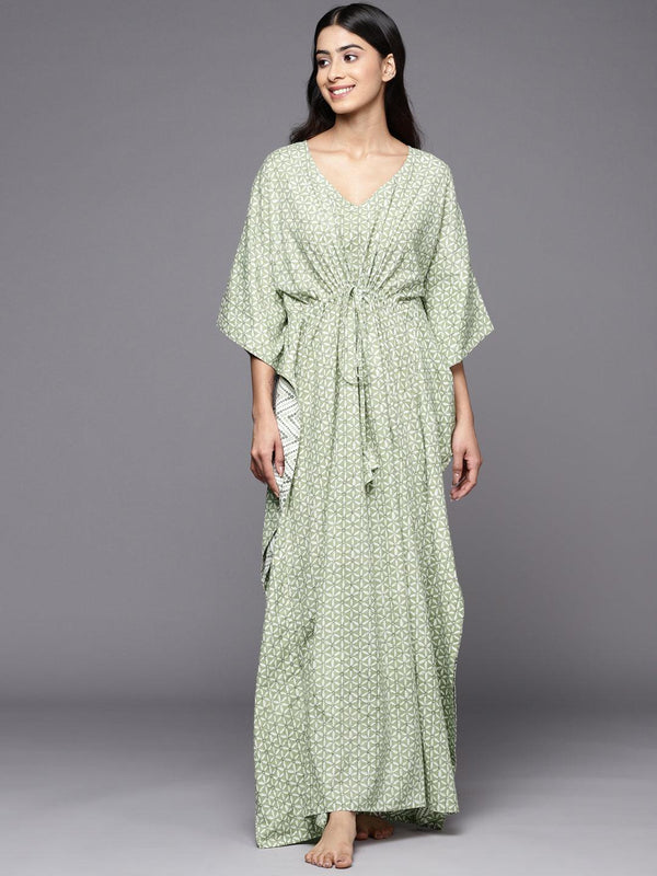 Green Printed Cotton Nightdress - Jashvi