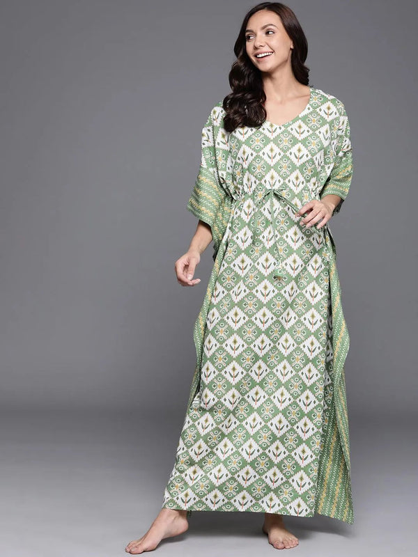 Green Printed Cotton Nightdress - Jashvi