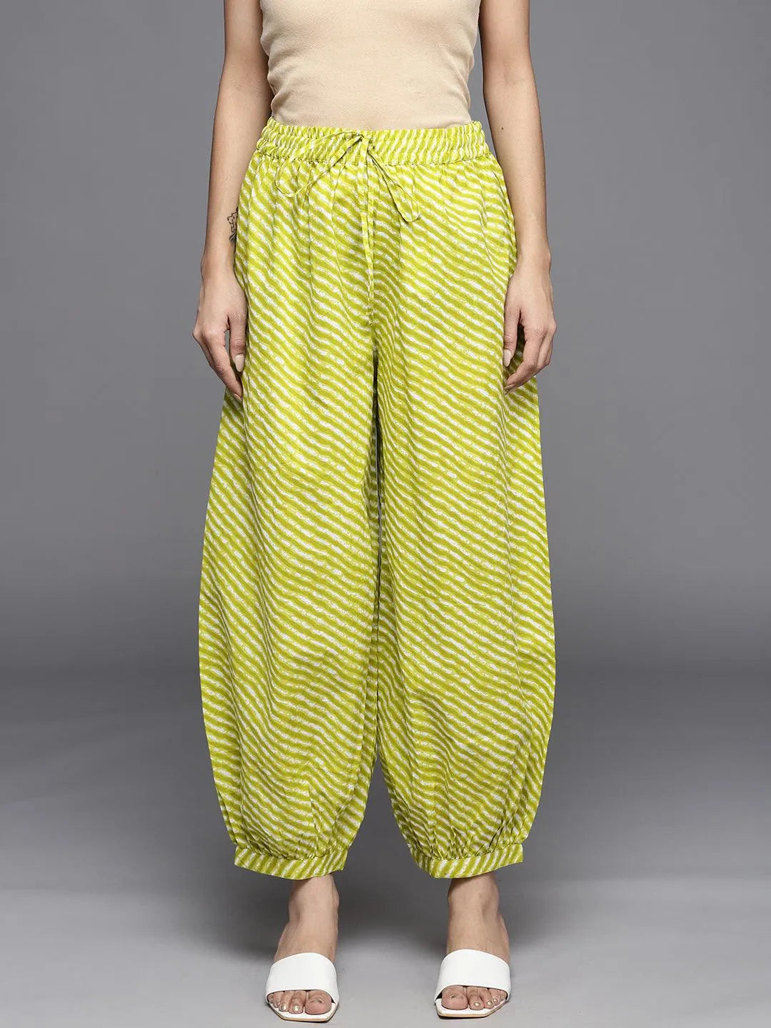 Green Printed Cotton Salwar Pants - Jashvi