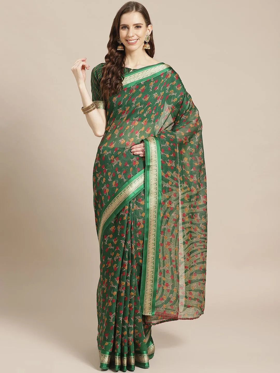 Green Printed Cotton Saree - Jashvi