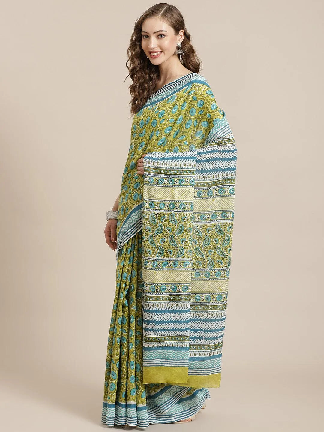 Green Printed Cotton Saree - Jashvi