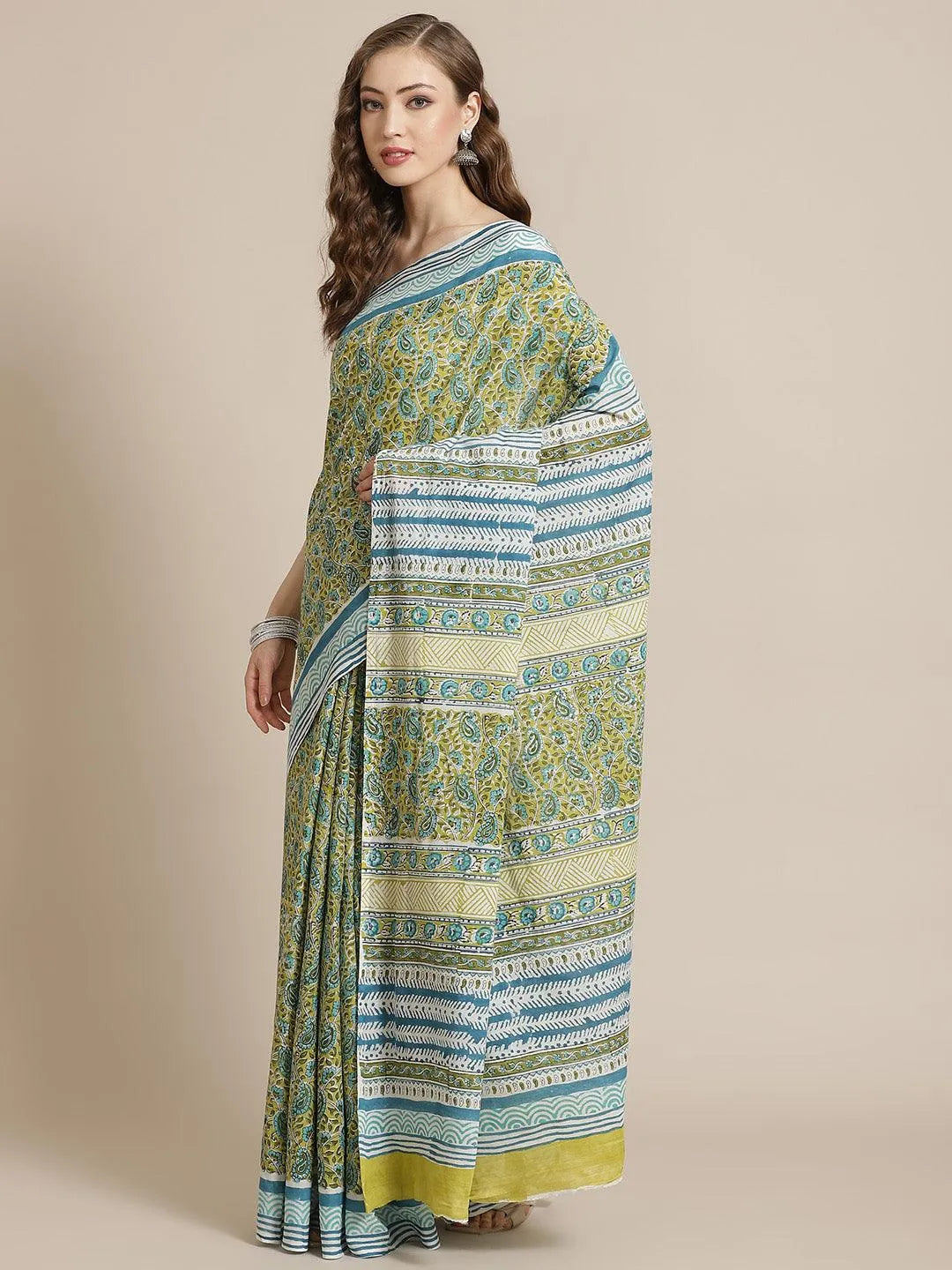 Green Printed Cotton Saree - Jashvi