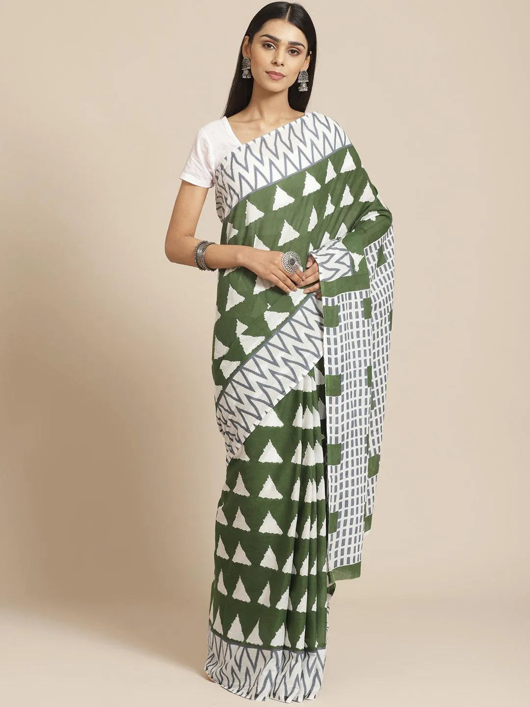 Green Printed Cotton Saree - Jashvi