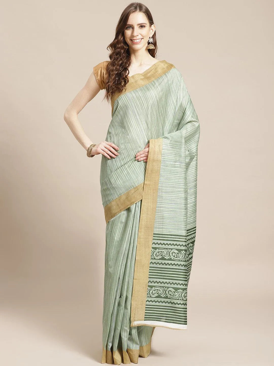 Green Printed Cotton Silk Saree - Jashvi