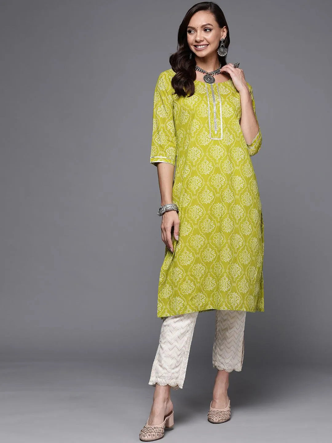 Green Printed Cotton Straight Kurta - Jashvi