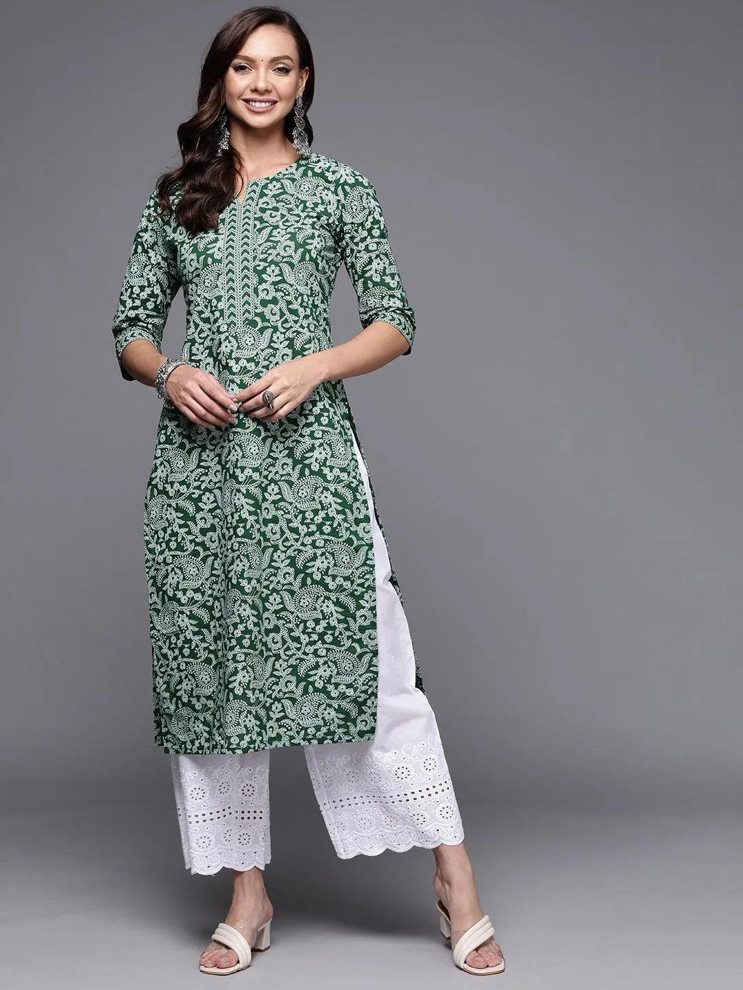 Green Printed Cotton Straight Kurta - Jashvi