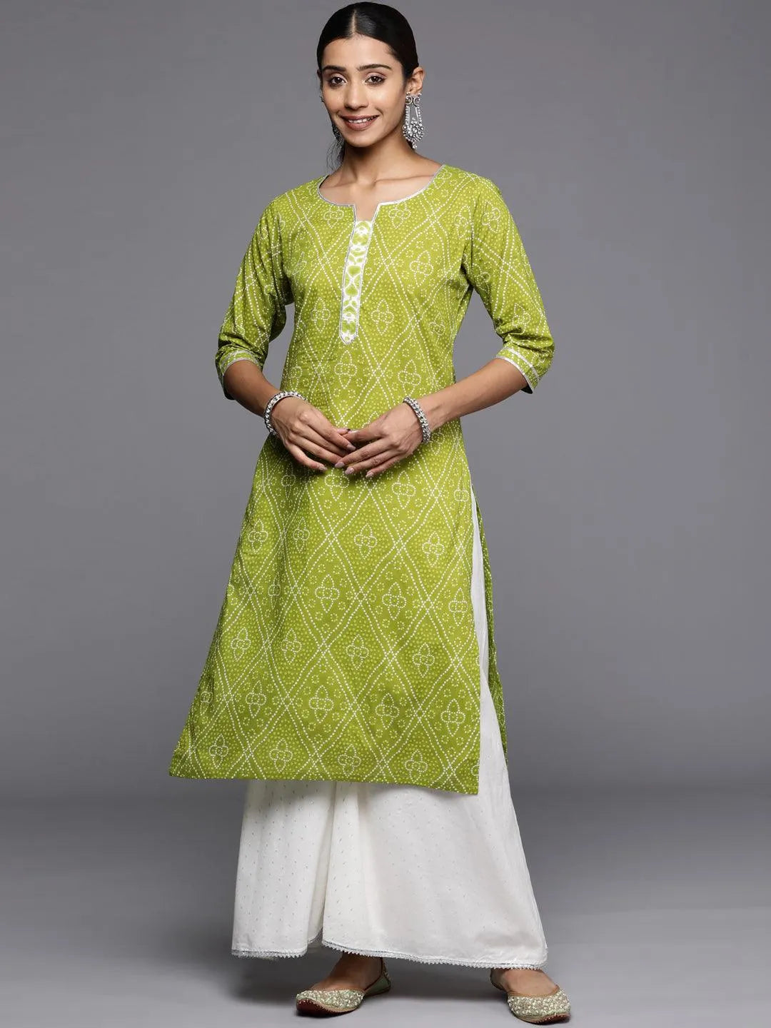 Green Printed Cotton Straight Kurta - Jashvi