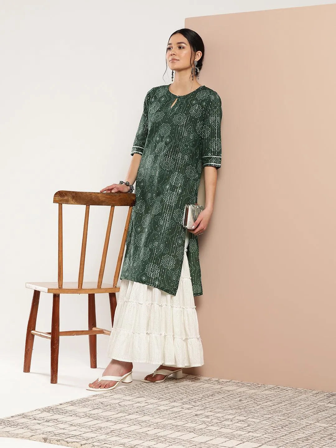 Green Printed Cotton Straight Kurta - Jashvi