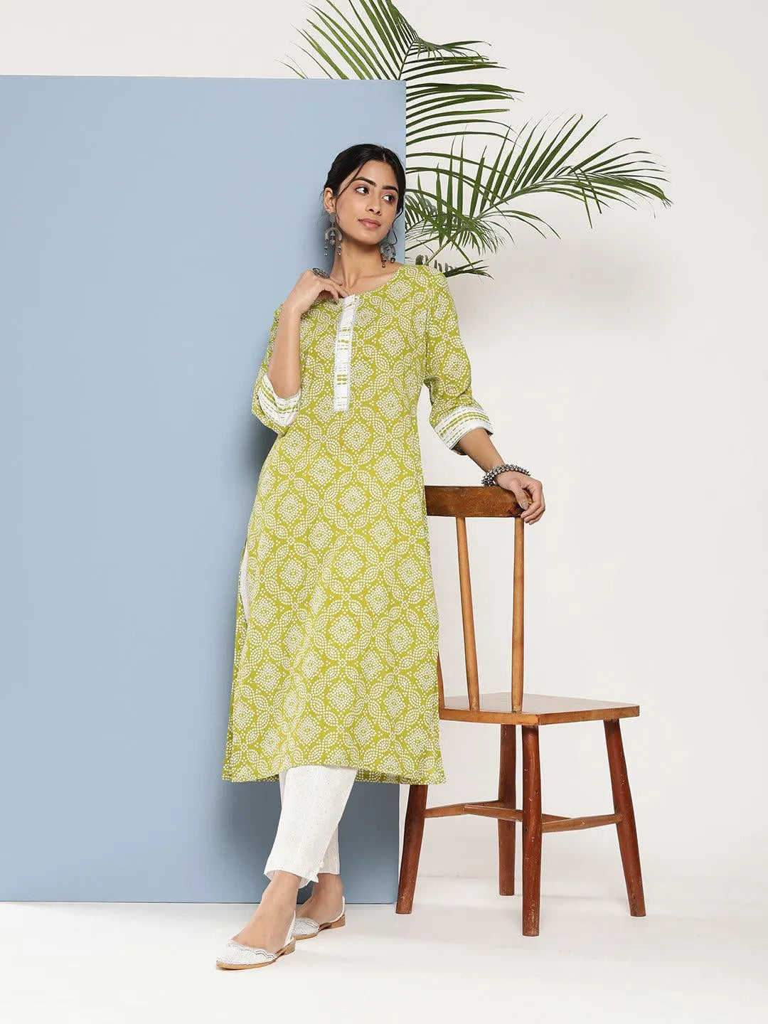 Green Printed Cotton Straight Kurta - Jashvi