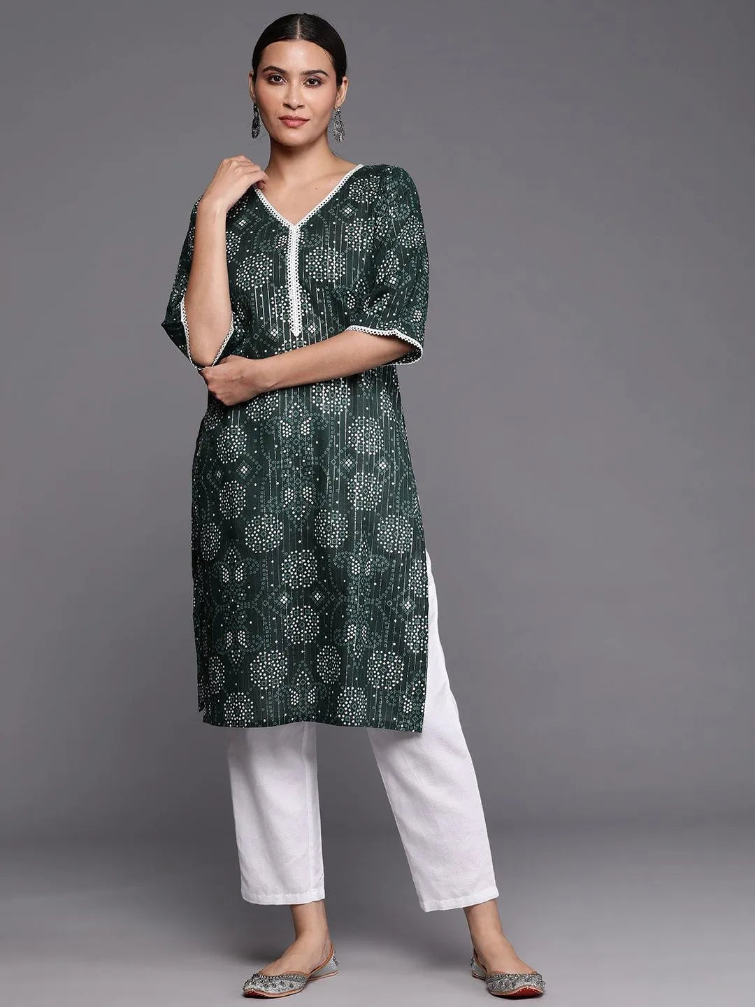 Green Printed Cotton Straight Kurta - Jashvi