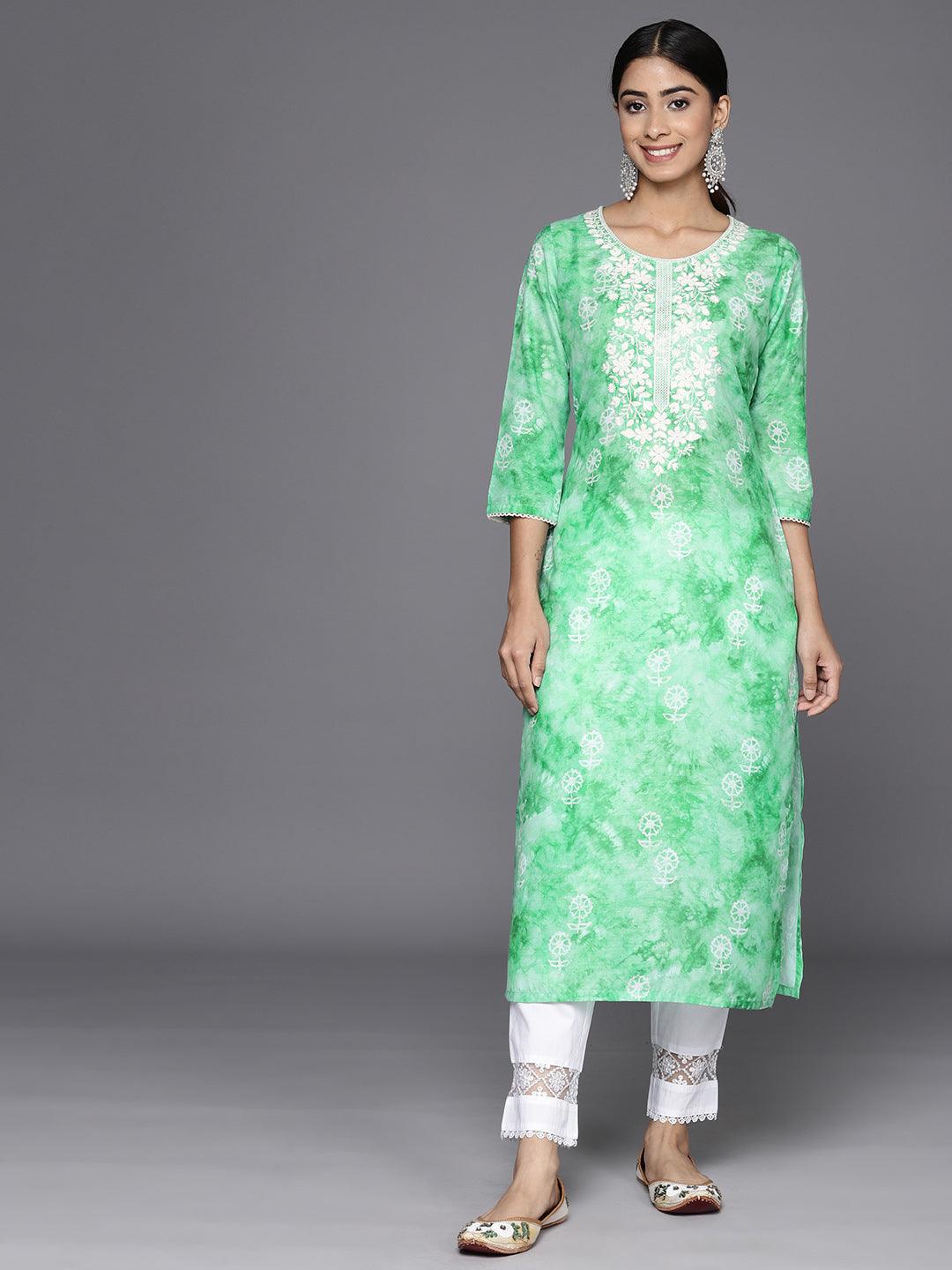 Green Printed Cotton Straight Kurta - Jashvi