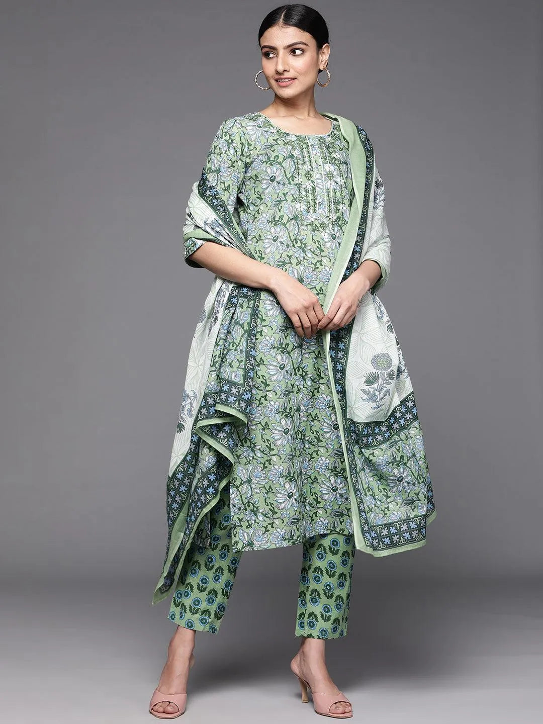 Green Printed Cotton Suit Set - Jashvi