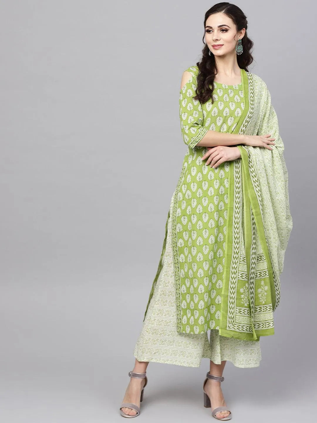 Green Printed Cotton Suit Set - Jashvi