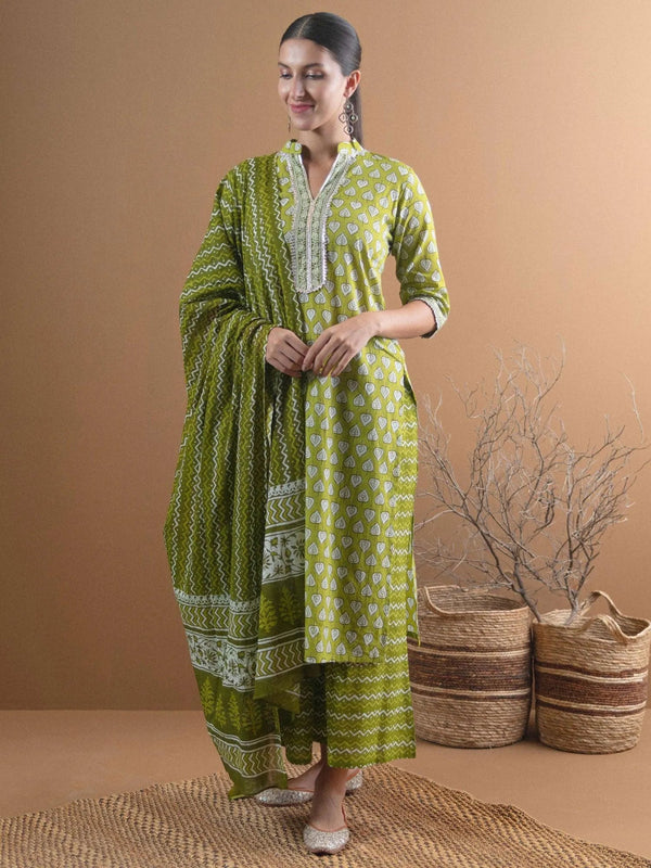 Green Printed Cotton Suit Set - Jashvi