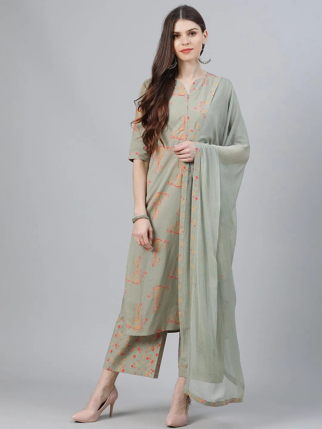 Green Printed Cotton Suit Set - Jashvi