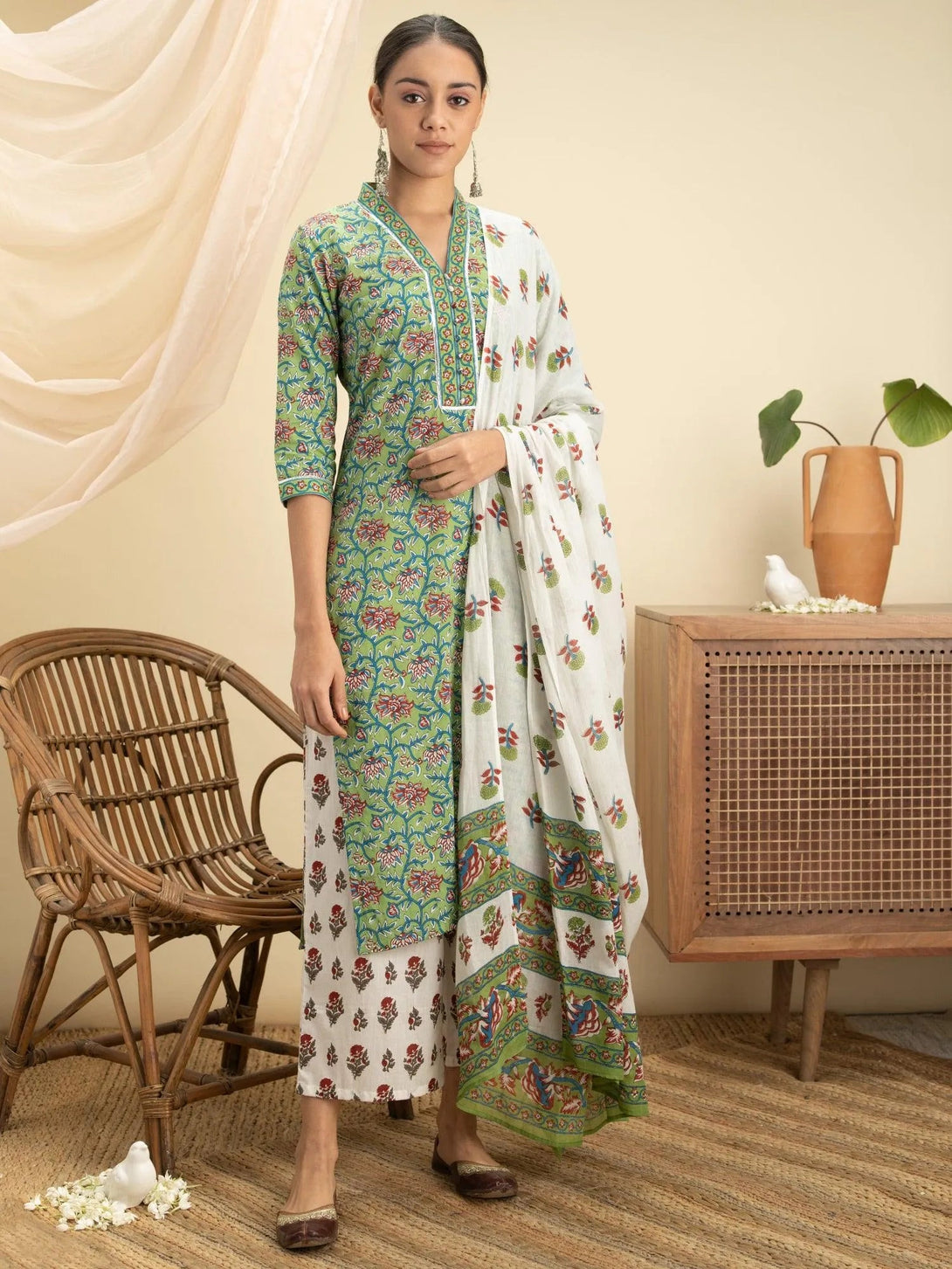 Green Printed Cotton Suit Set - Jashvi