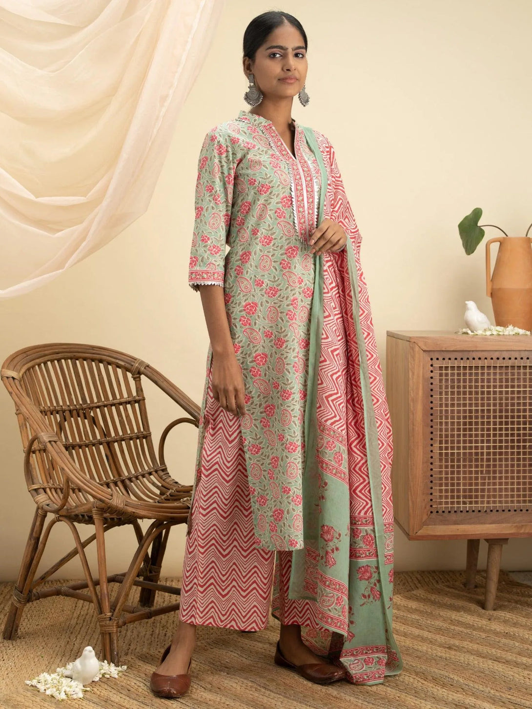 Green Printed Cotton Suit Set - Jashvi