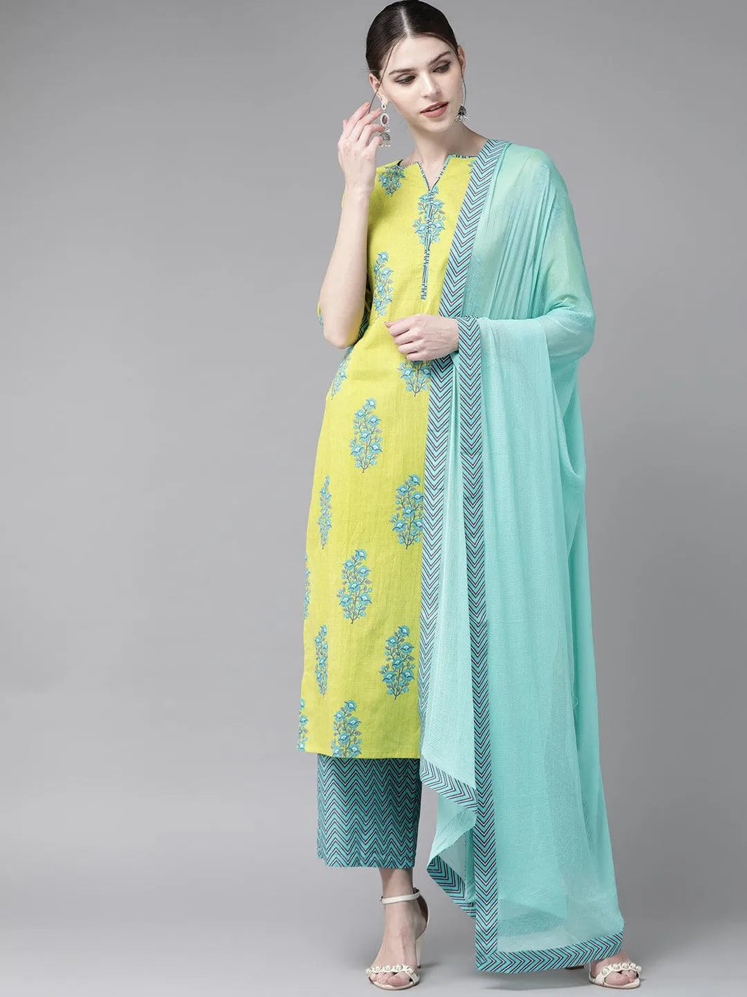 Green Printed Cotton Suit Set - Jashvi