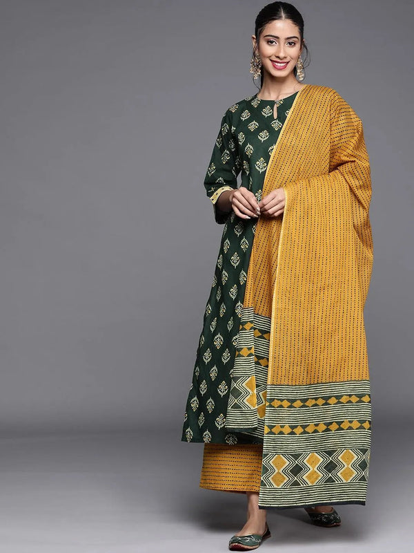 Green Printed Cotton Suit Set - Jashvi