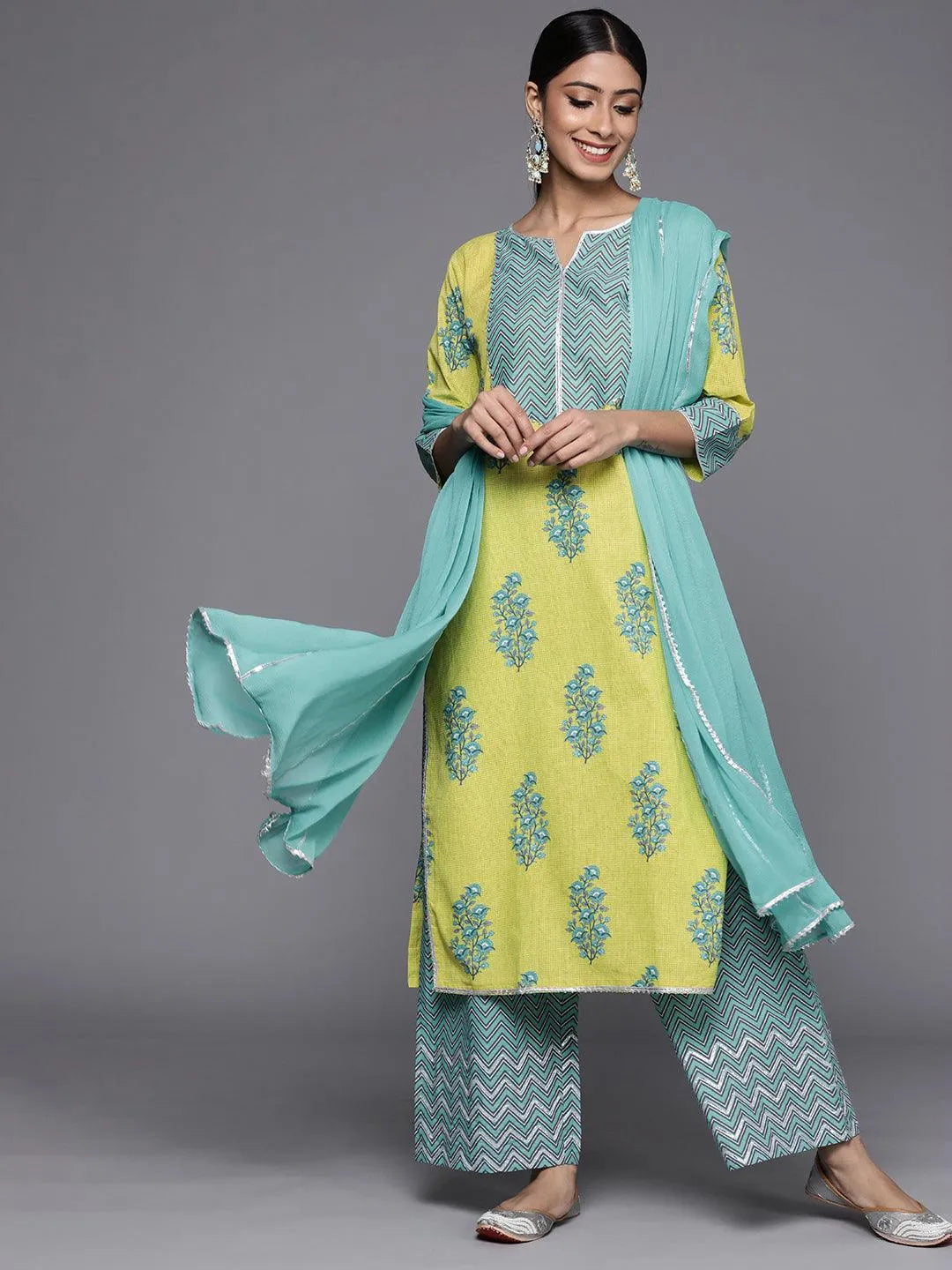 Green Printed Cotton Suit Set - Jashvi