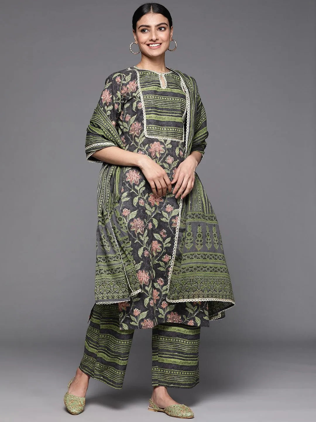 Green Printed Cotton Suit Set - Jashvi