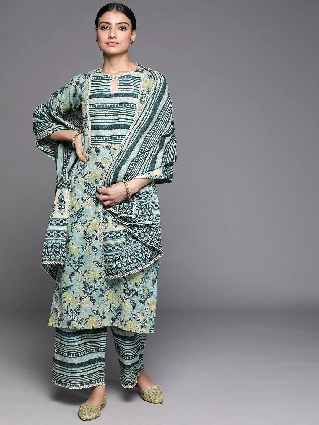 Green Printed Cotton Suit Set - Jashvi