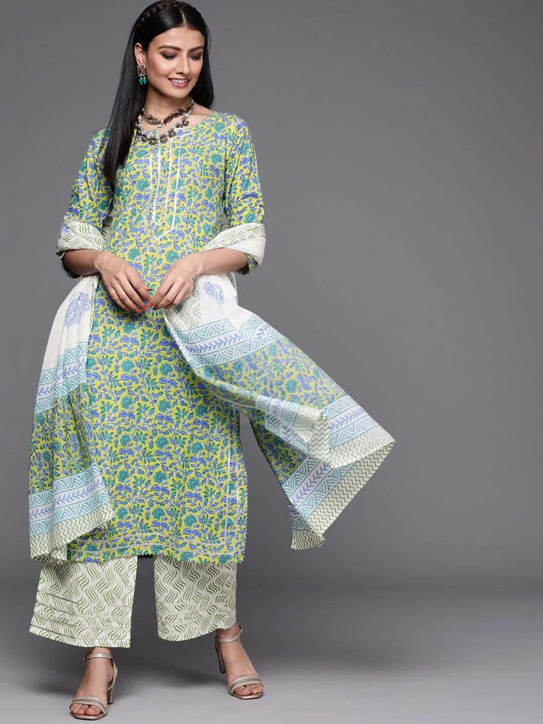 Green Printed Cotton Suit Set - Jashvi