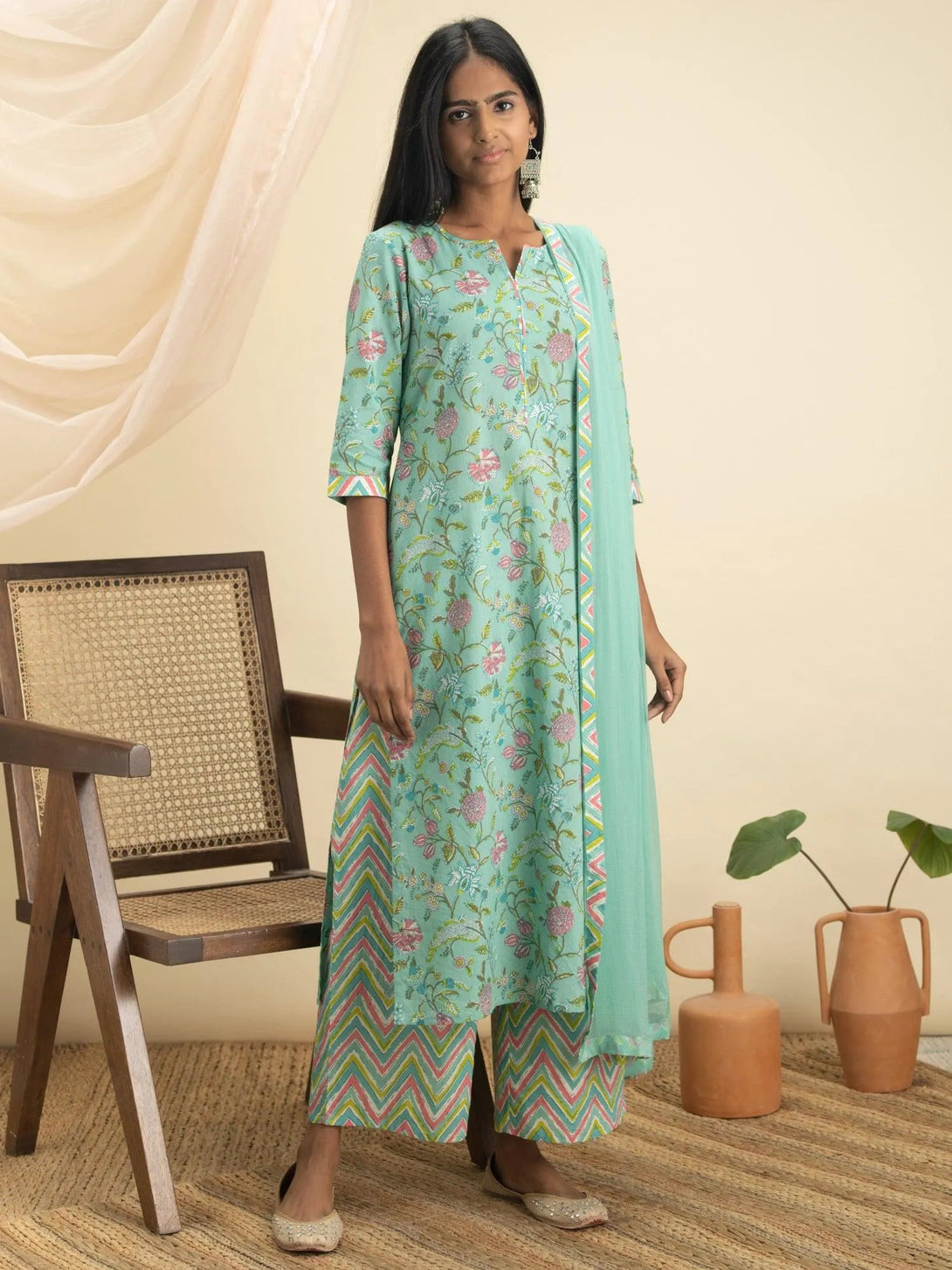 Green Printed Cotton Suit Set - Jashvi