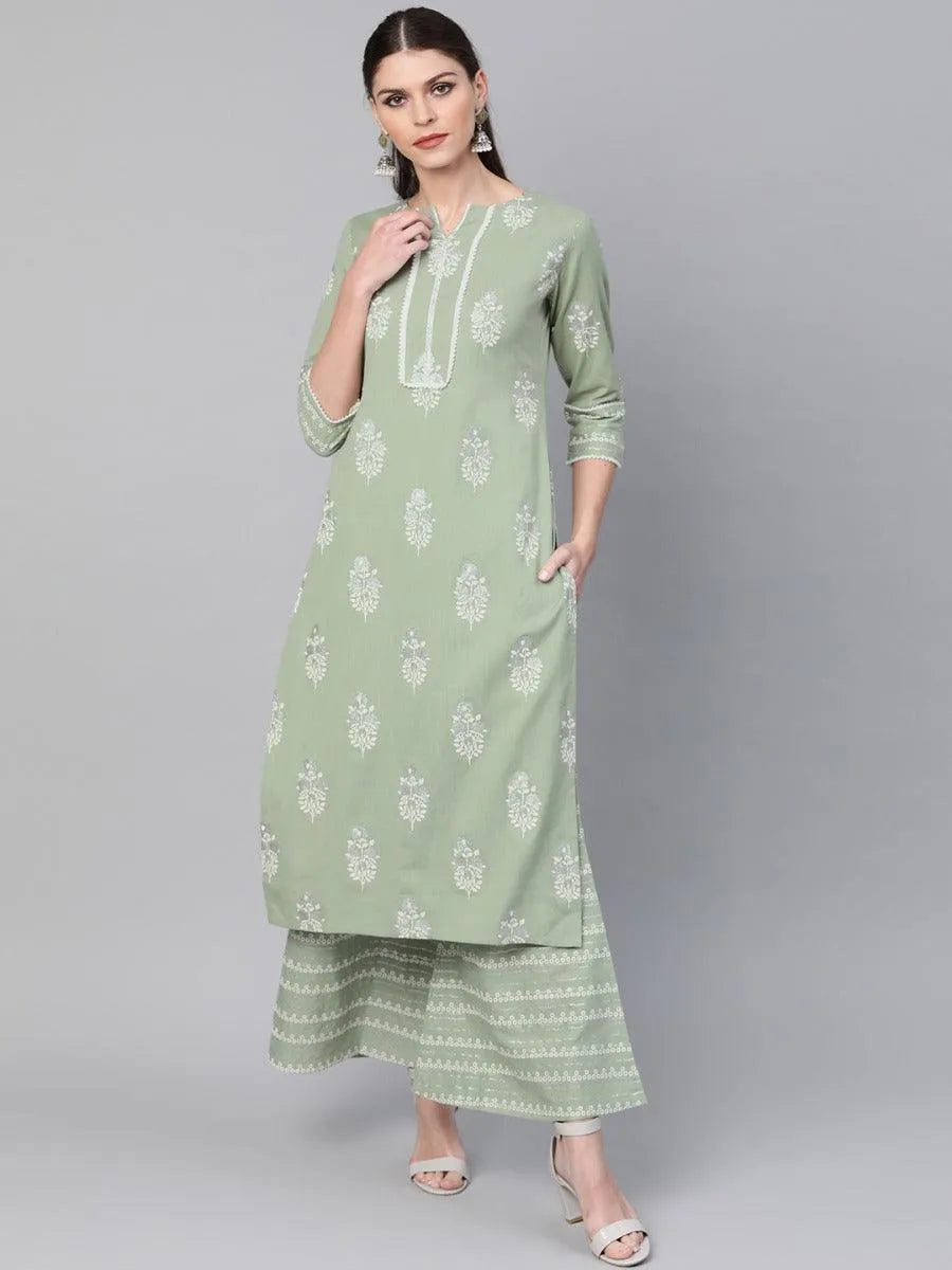 Green Printed Cotton Kurta Set - Jashvi