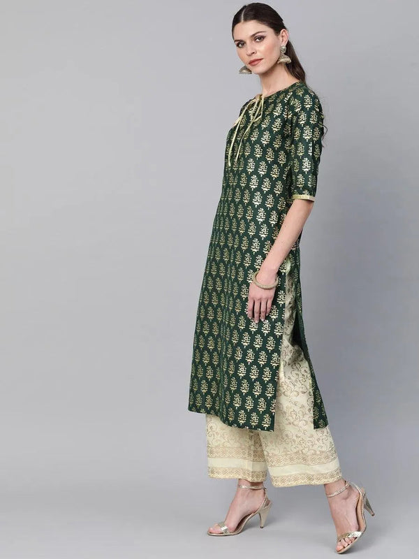 Green Printed Cotton Kurta Set - Jashvi