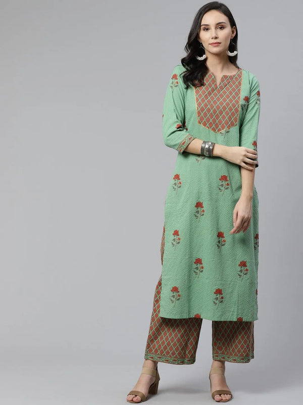 Green Printed Cotton Kurta Set - Jashvi