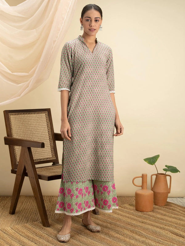 Green Printed Cotton Kurta Set - Jashvi