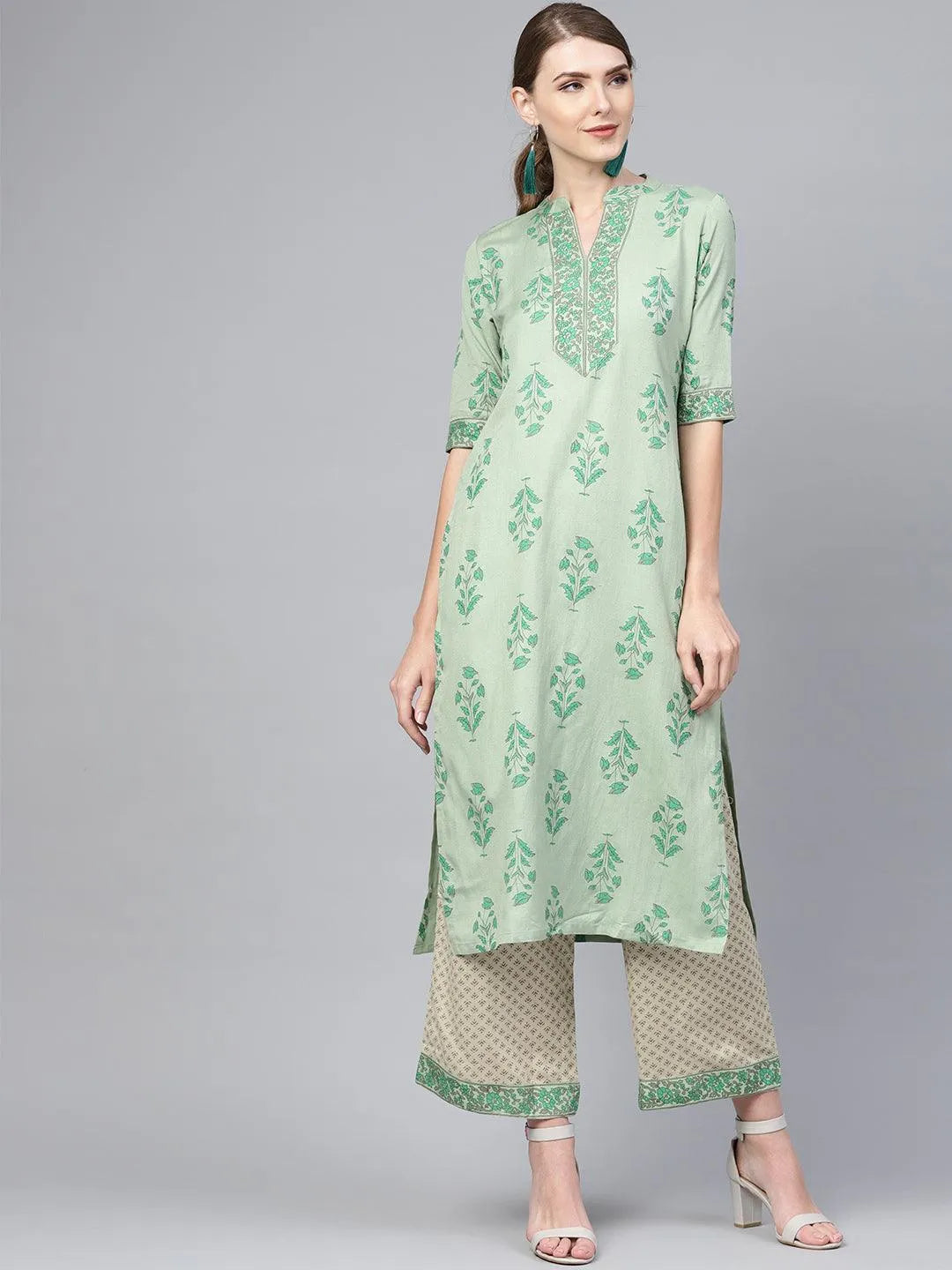 Green Printed Cotton Kurta Set - Jashvi