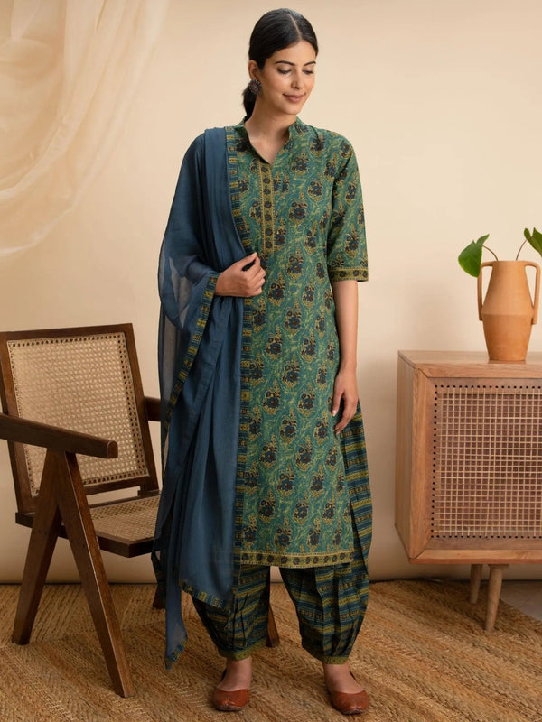 Green Printed Cotton Suit Set - Jashvi