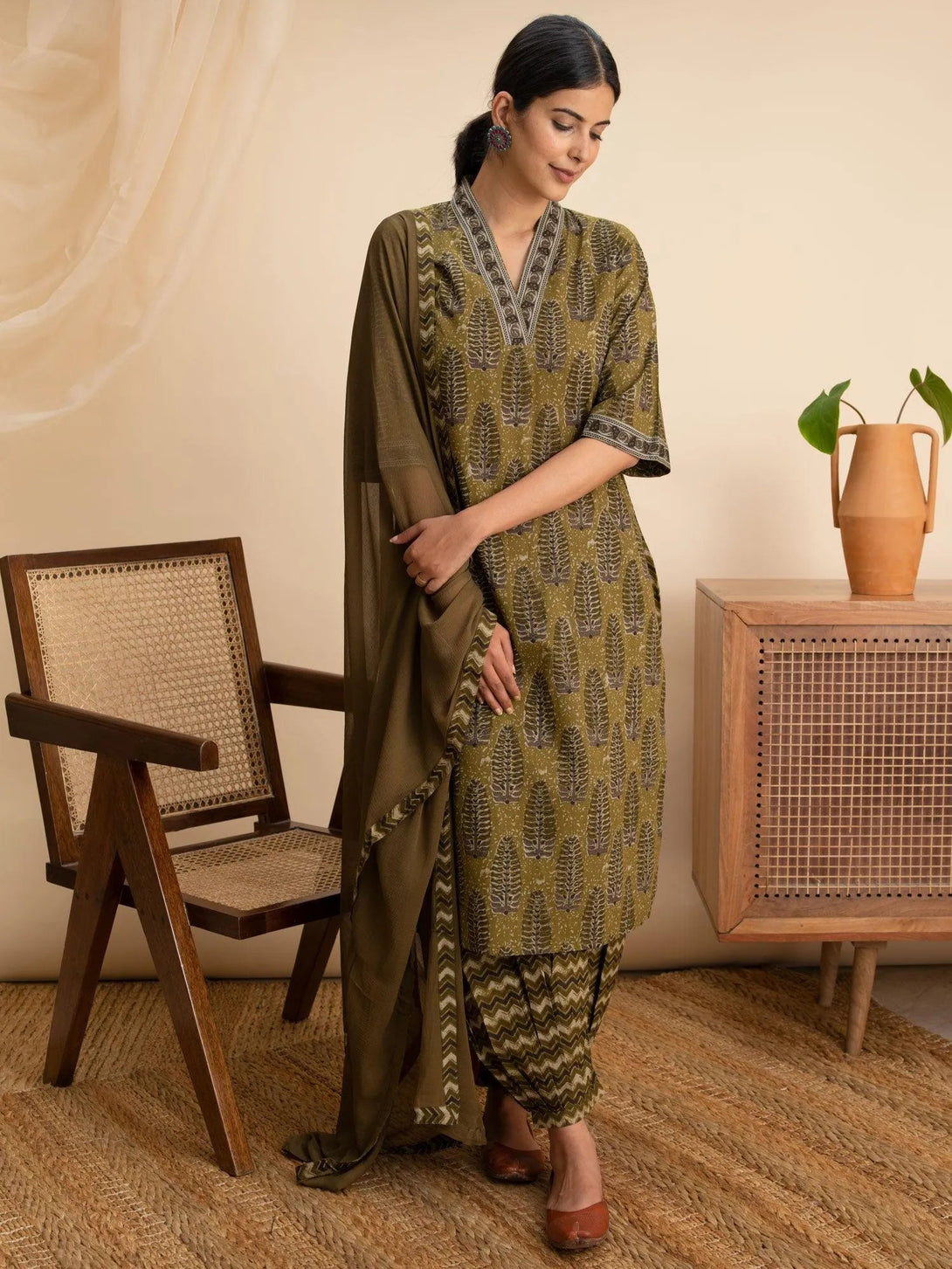 Green Printed Cotton Suit Set - Jashvi