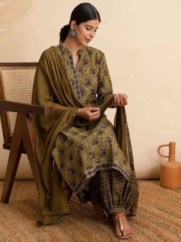 Green Printed Cotton Suit Set - Jashvi