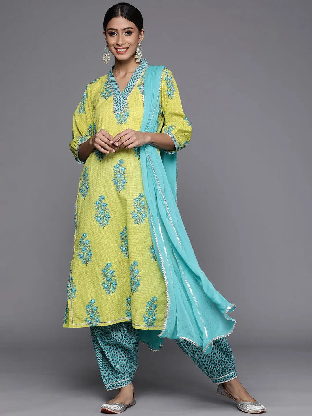 Green Printed Cotton Suit Set - Jashvi