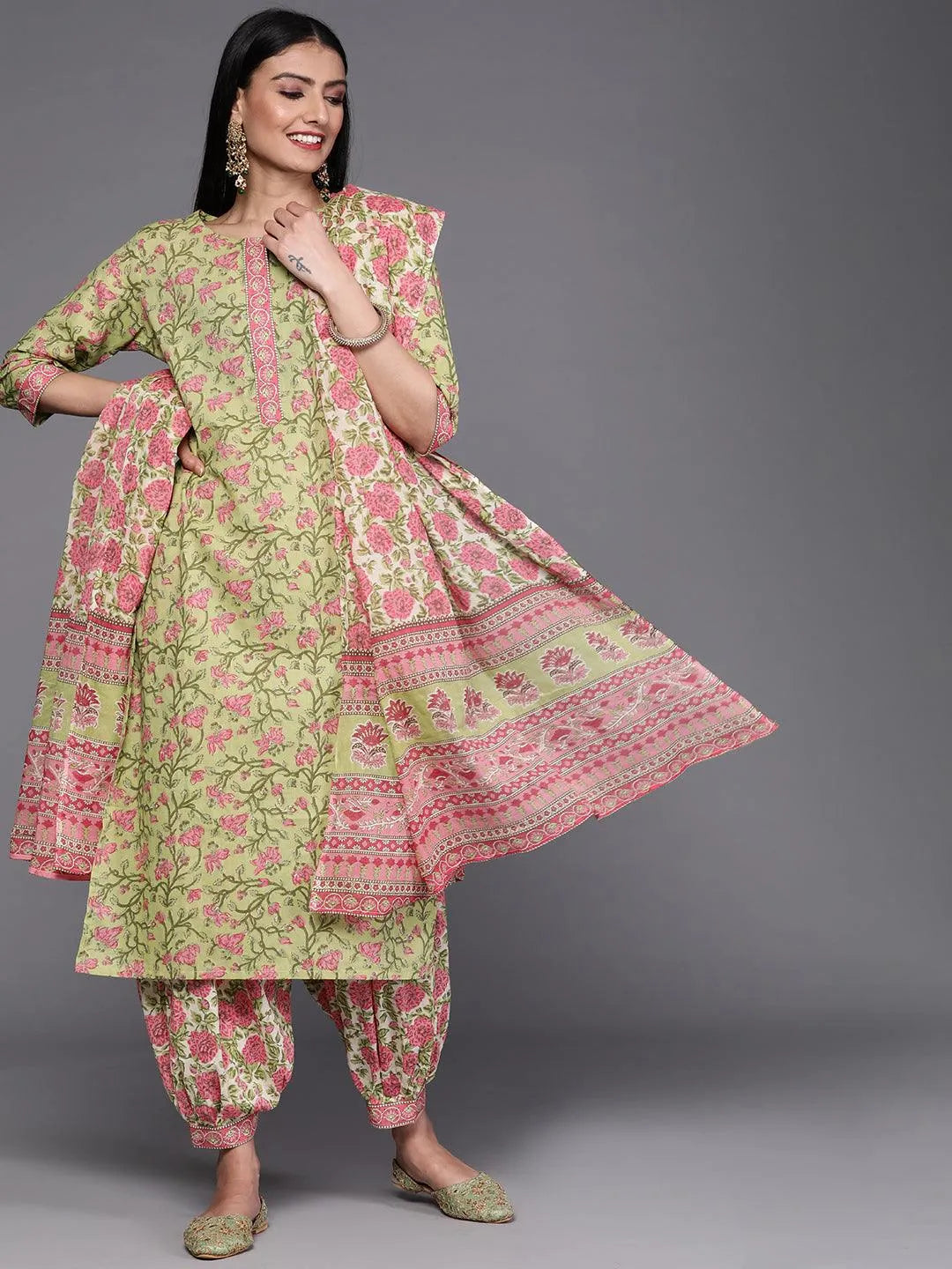 Green Printed Cotton Suit Set - Jashvi