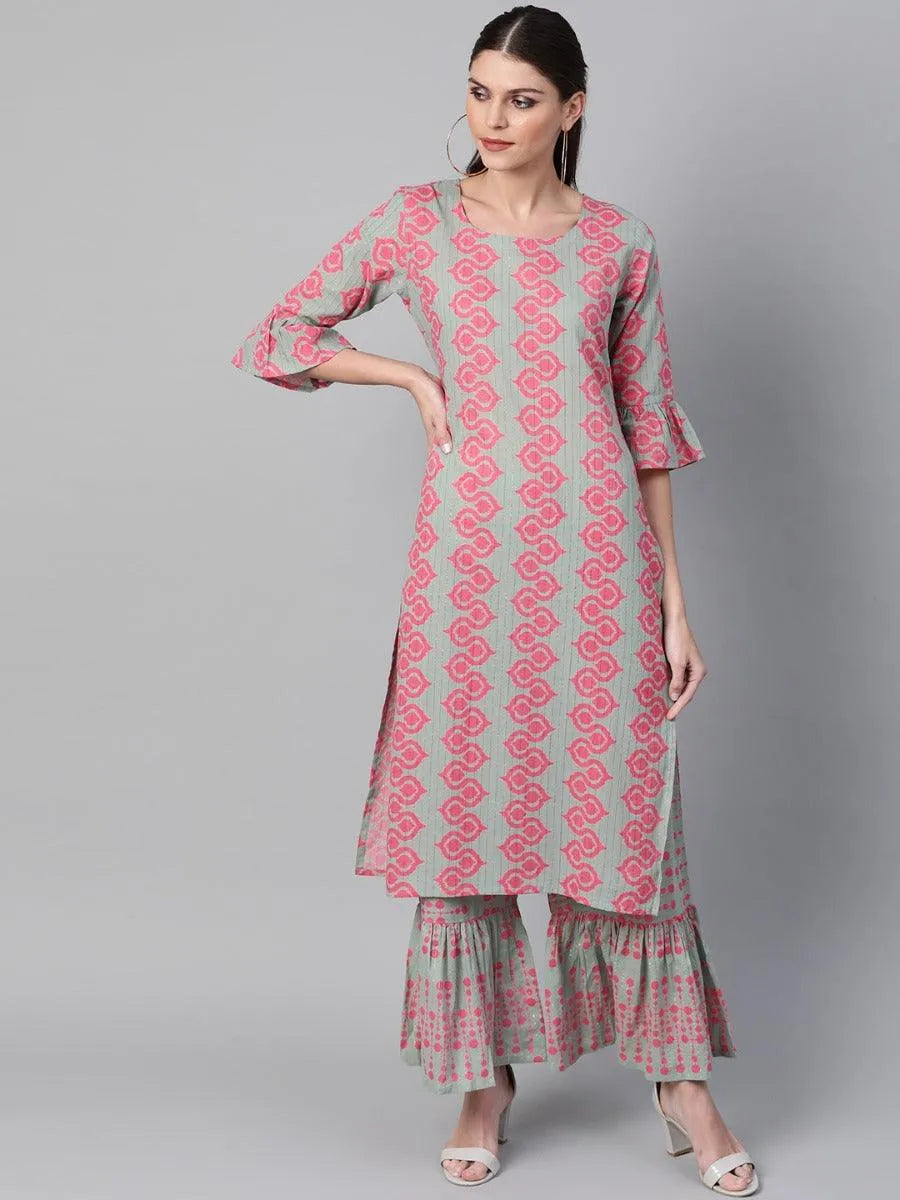 Green Printed Cotton Kurta Set - Jashvi