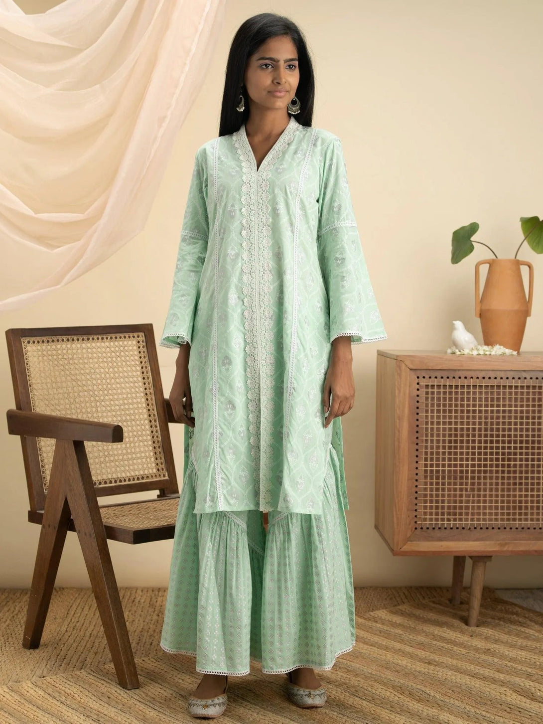 Green Printed Cotton Straight Kurta Set - Jashvi