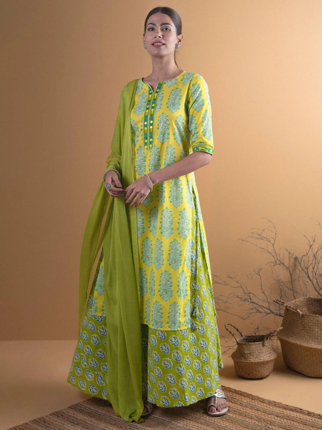 Green Printed Cotton Suit Set - Jashvi